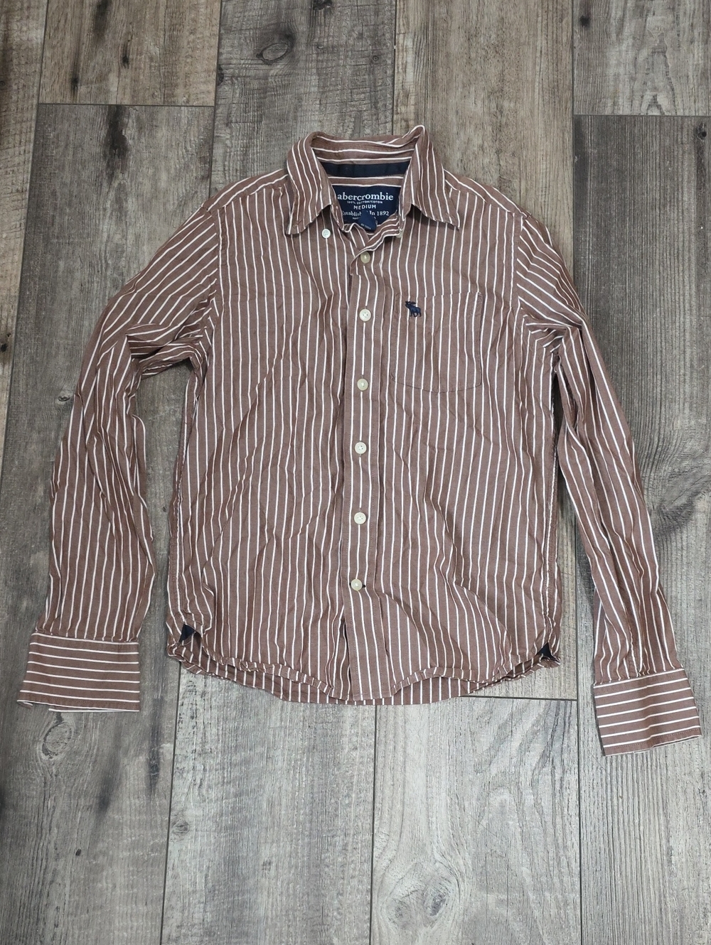 Abercrombie & Fitch Brown and White Striped Button-Down Shirt